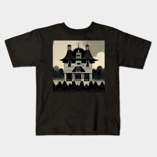 Iconic Amityville Horror House in vintage colors. Kids T-Shirt